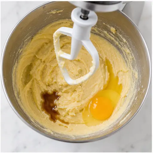 Step 2: Adding egg and vanilla for a smooth batter