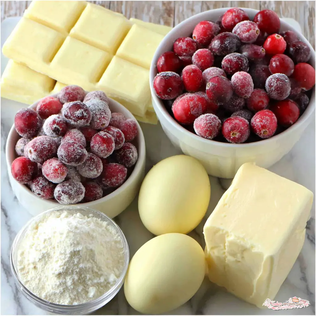 white chocolate cranberry cake - main ingredients