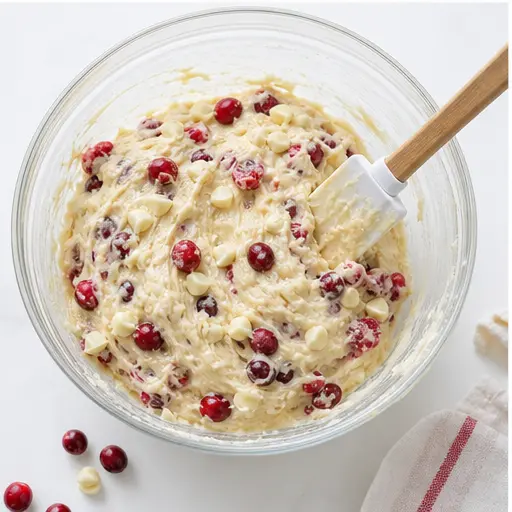 Step 3: Folding cranberries and white chocolate into cake batter