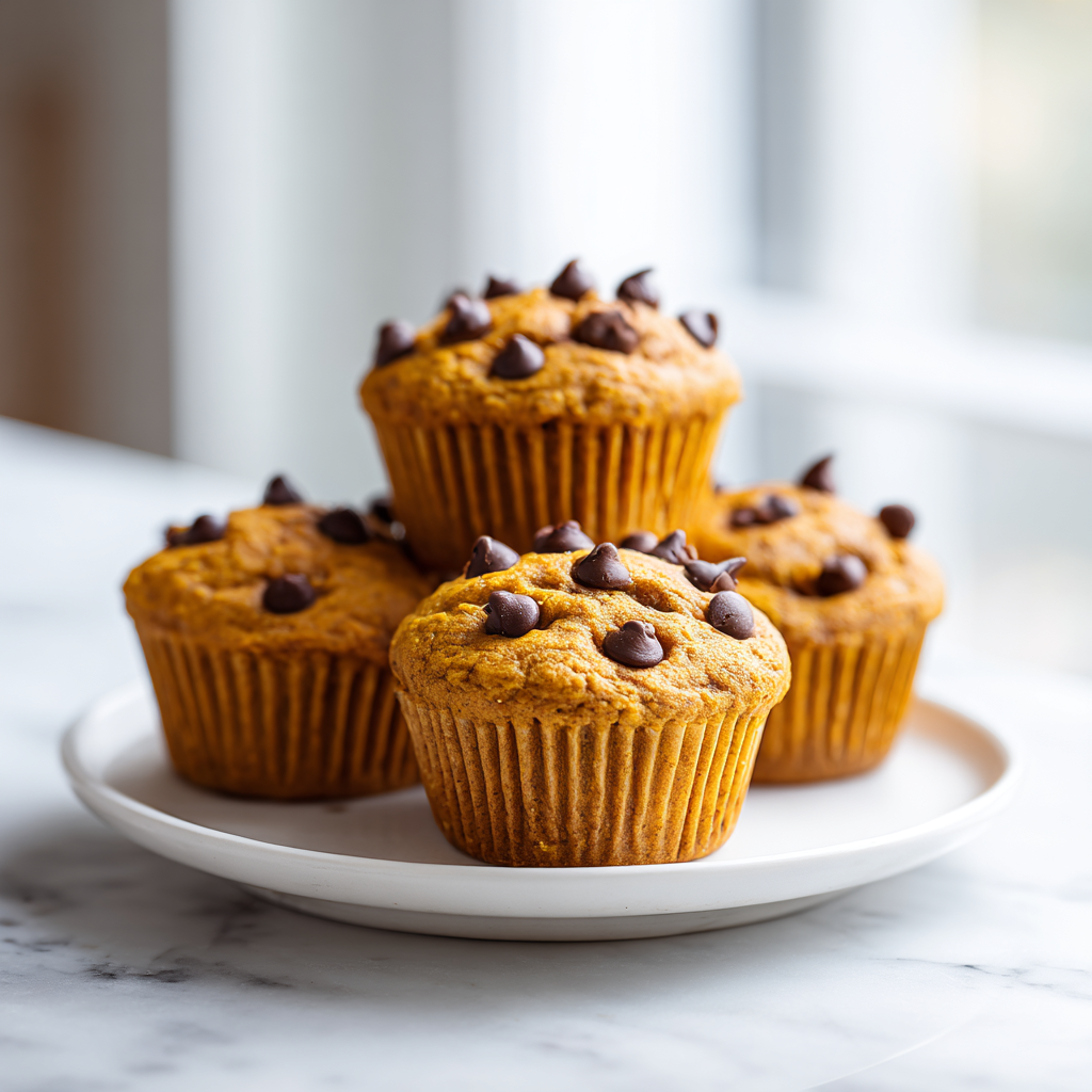 3 ingredient pumpkin chocolate chip muffins - final presentation