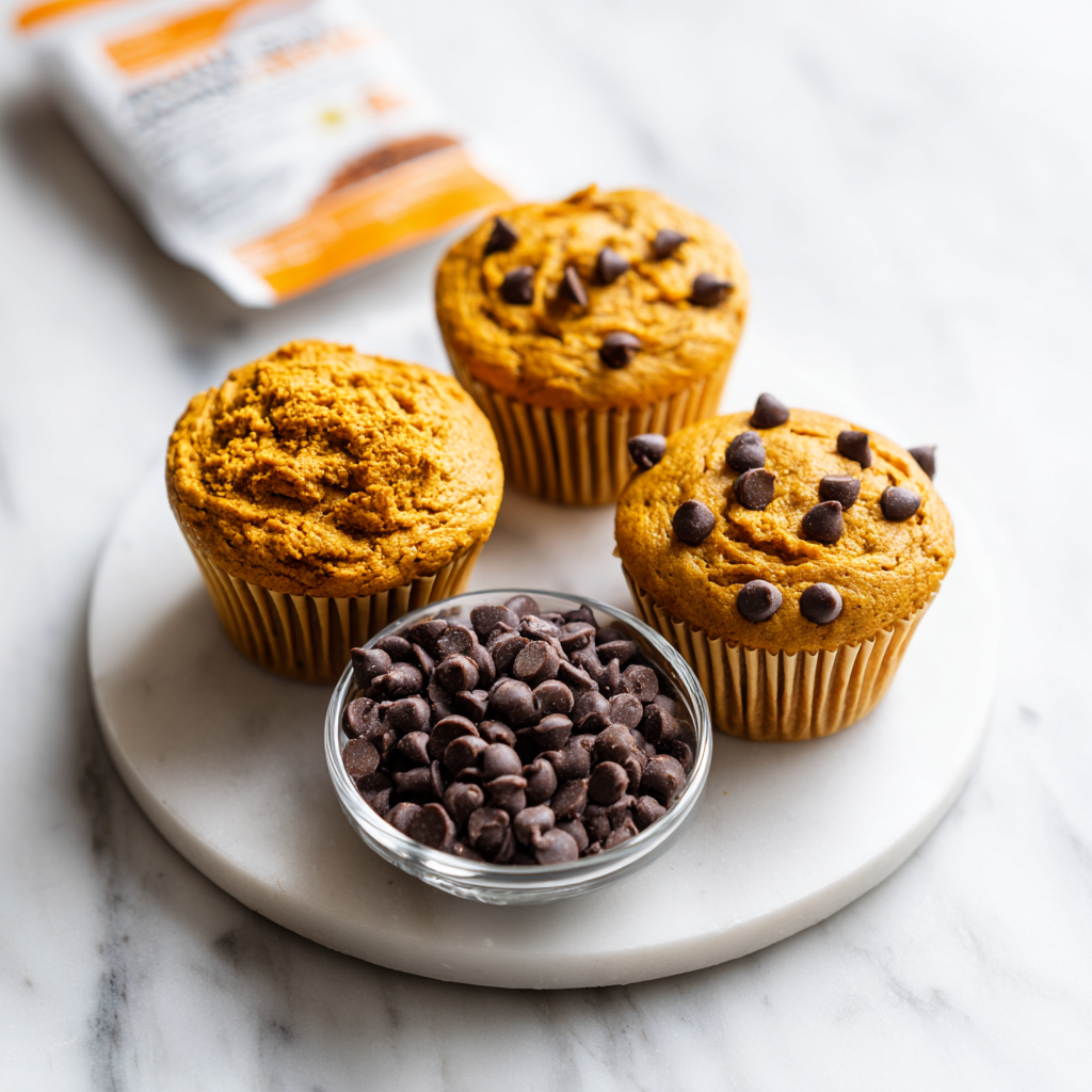 3 ingredient pumpkin chocolate chip muffins - main ingredients