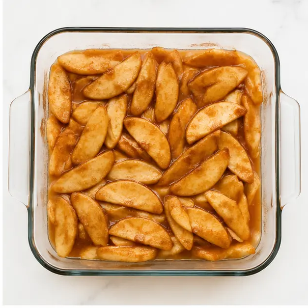 Step 2: Pouring apple mixture into baking dish