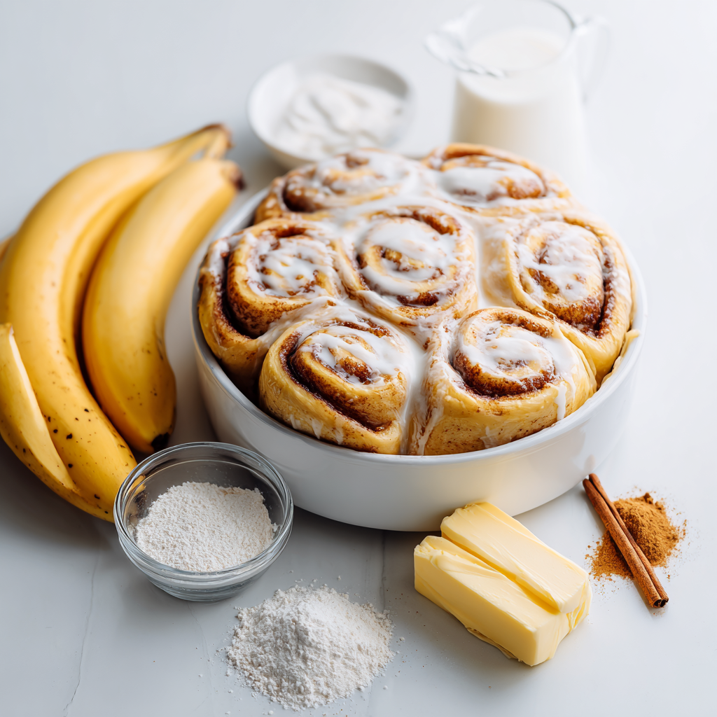 banana bread cinnamon rolls - main ingredients