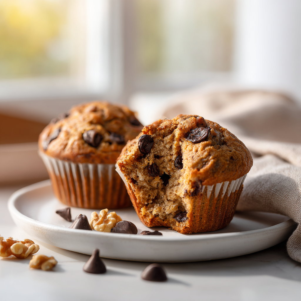 banana chocolate chip muffins - final presentation