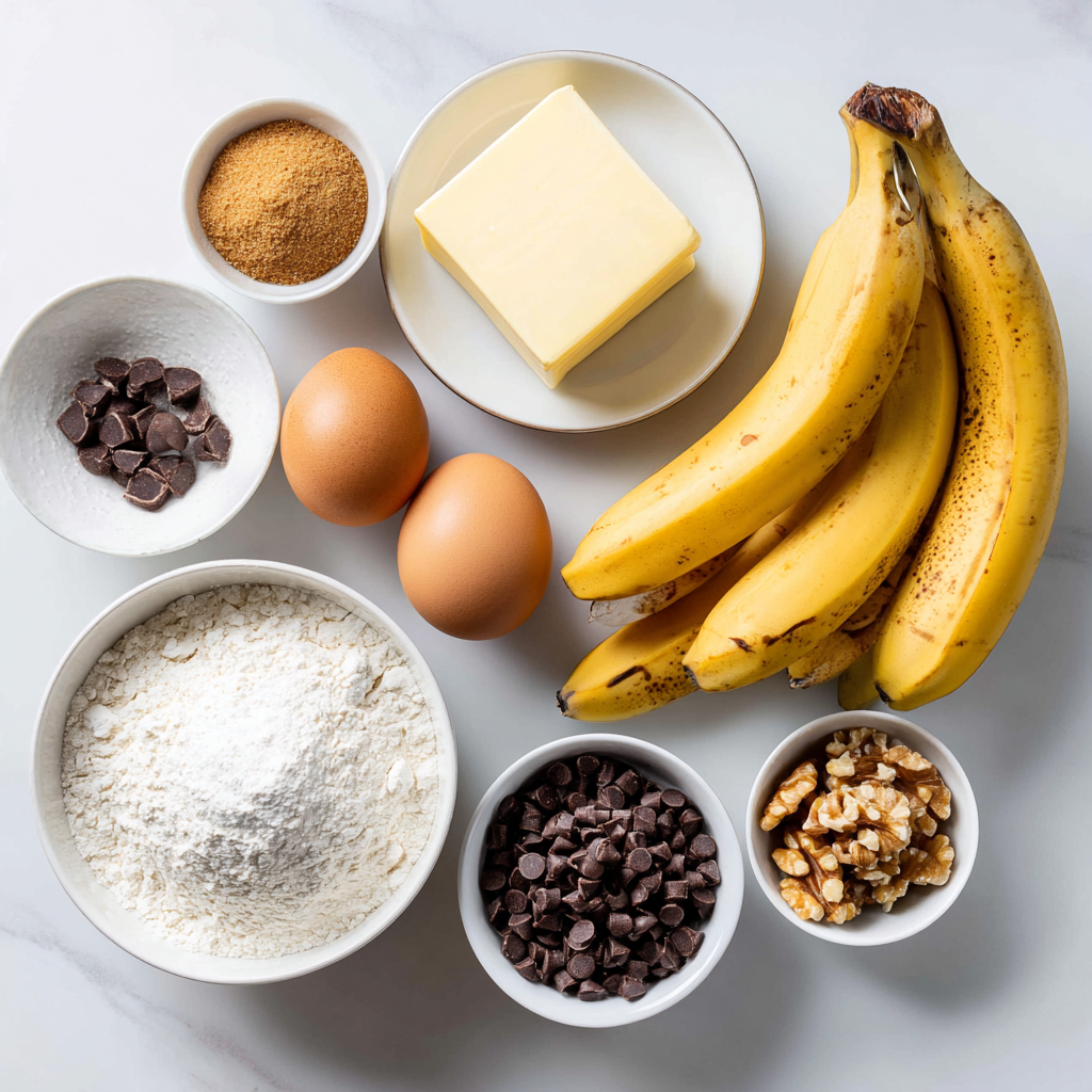 banana chocolate chip muffins - main ingredients