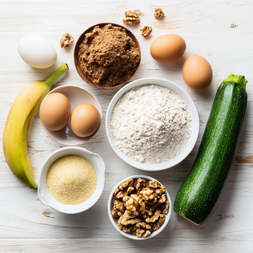banana zucchini bread - main ingredients