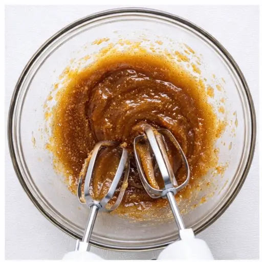 Step 1: Creaming melted butter and sugars together