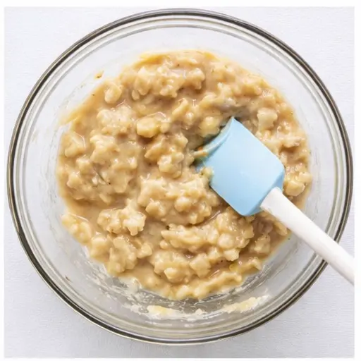 Step 2: Folding mashed bananas into the batter