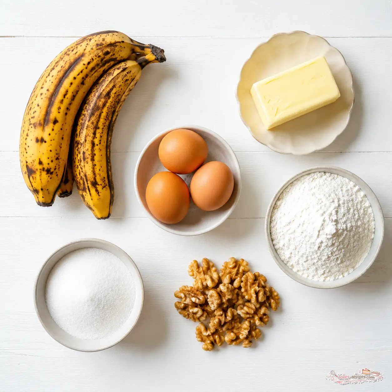 banana nut bread recipe - main ingredients
