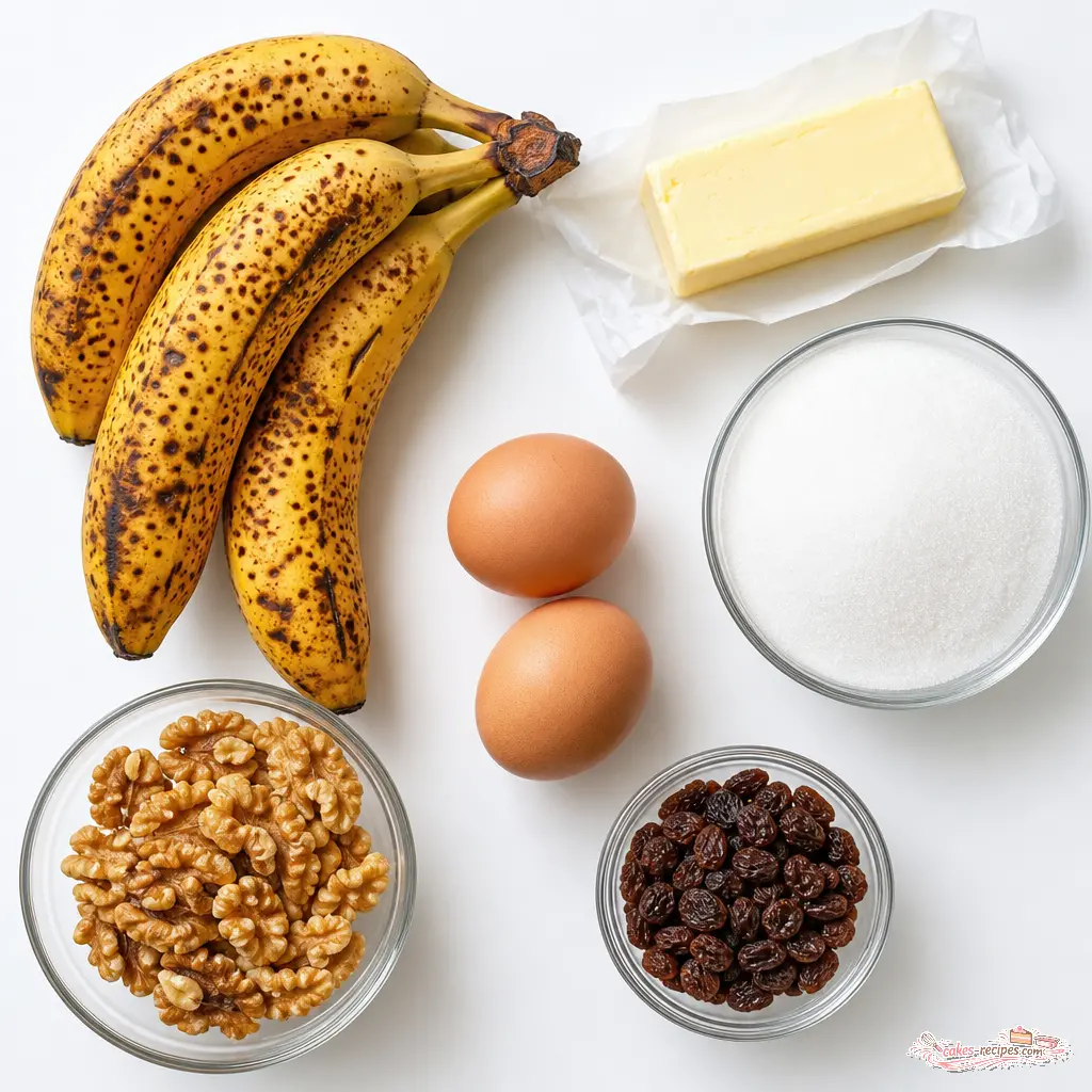 banana walnut bread - main ingredients