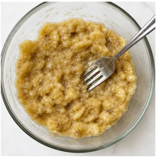 Step 2: Mashing overripe bananas with a fork