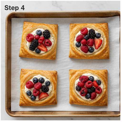 Step 4 - Baked golden brown pastries being drizzled with cream cheese glaze