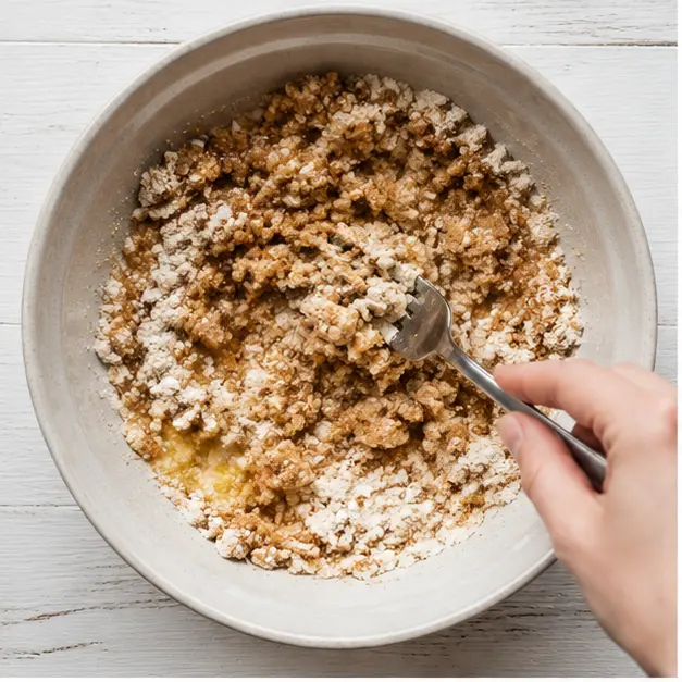 Step 1: Mixing crumble topping with fork