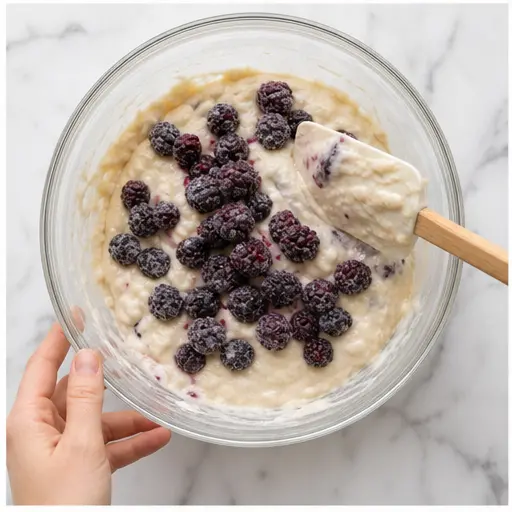 Step 3: Folding frozen blackberries into batter