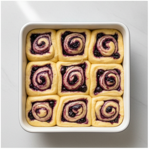 Baked blueberry lemon sweet rolls cooling on a wire rack