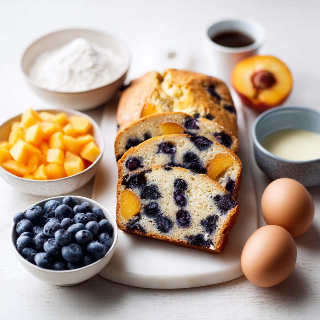 blueberry peach bread - main ingredients
