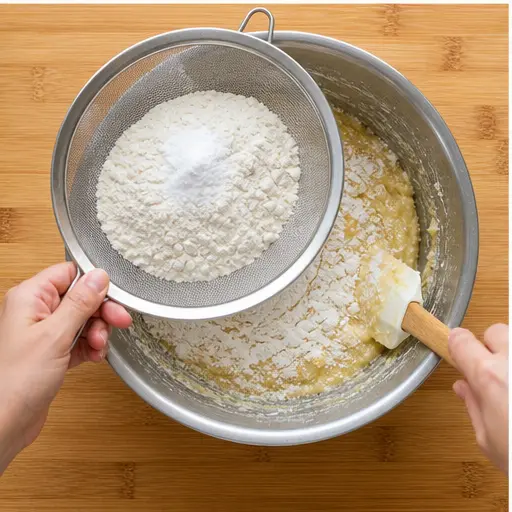 Step 3: Sifting and folding in dry ingredients