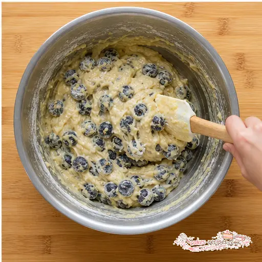 Step 4: Gently folding in flour-coated blueberries