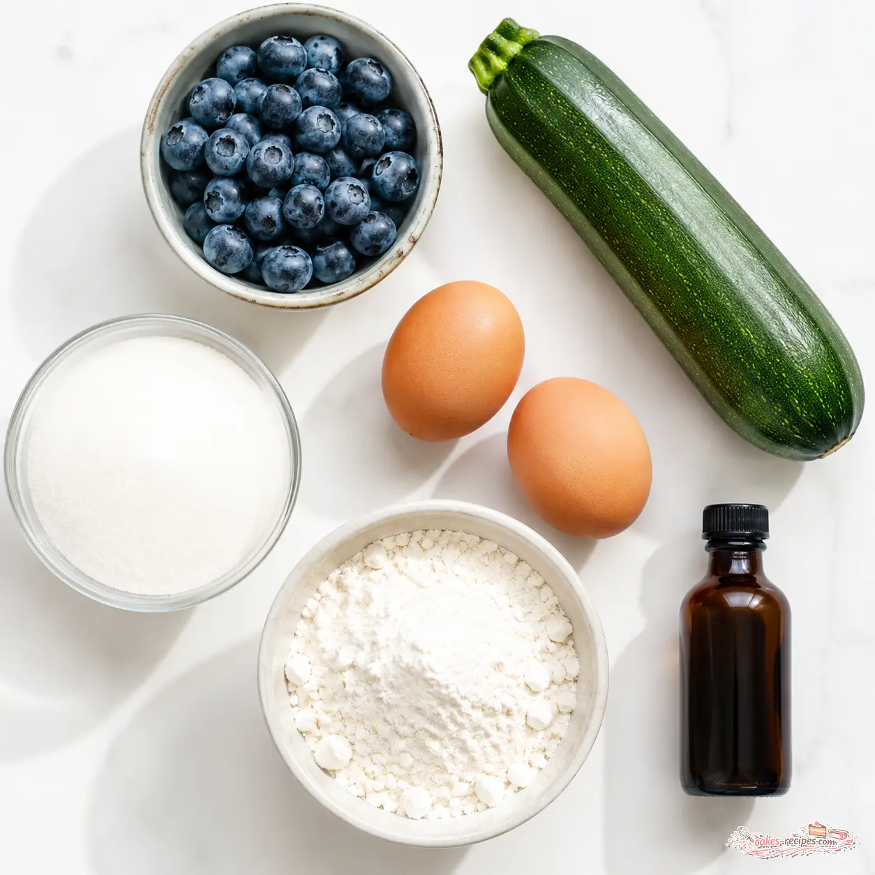 blueberry zucchini bread - main ingredients