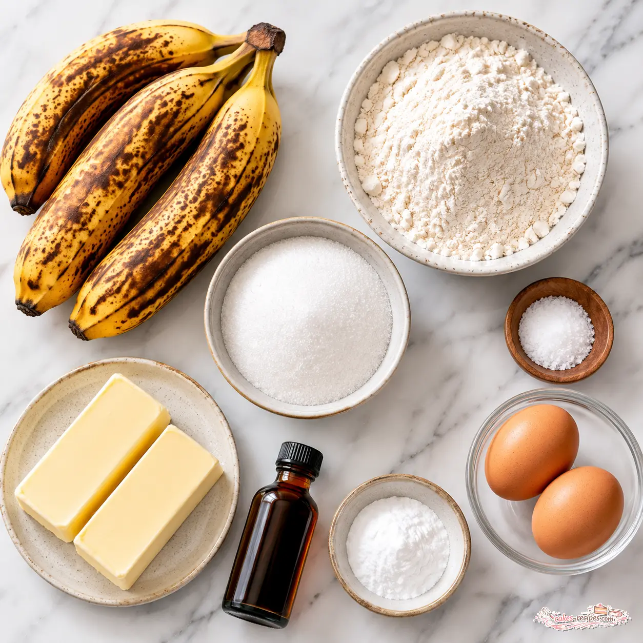 brown butter banana bread - main ingredients