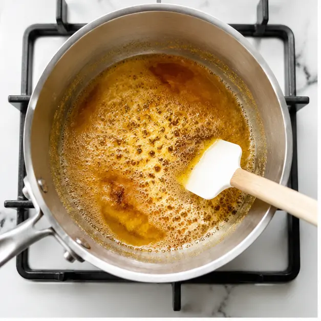 Step 1: Browning butter in a saucepan until golden