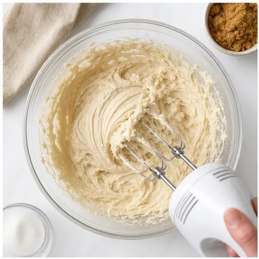 Step 1: Cream butter and sugars until light and fluffy