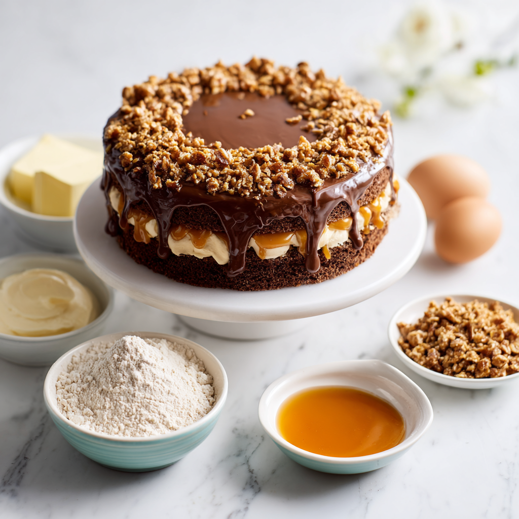 chocolate caramel toffee crunch cake - main ingredients