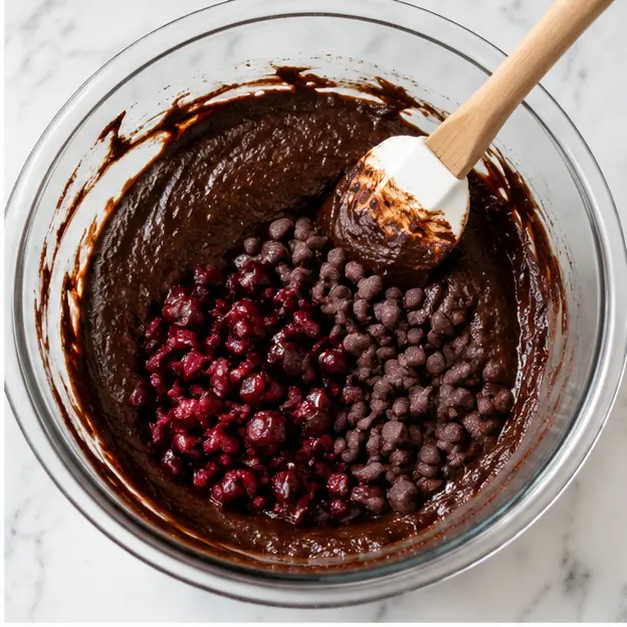 Step 2: Folding cherries and chocolate into brownie batter