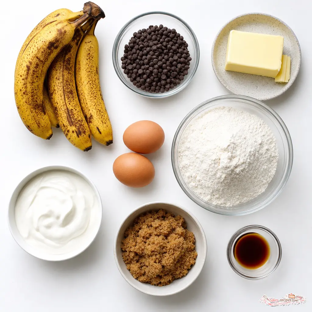 chocolate chip banana bread - main ingredients