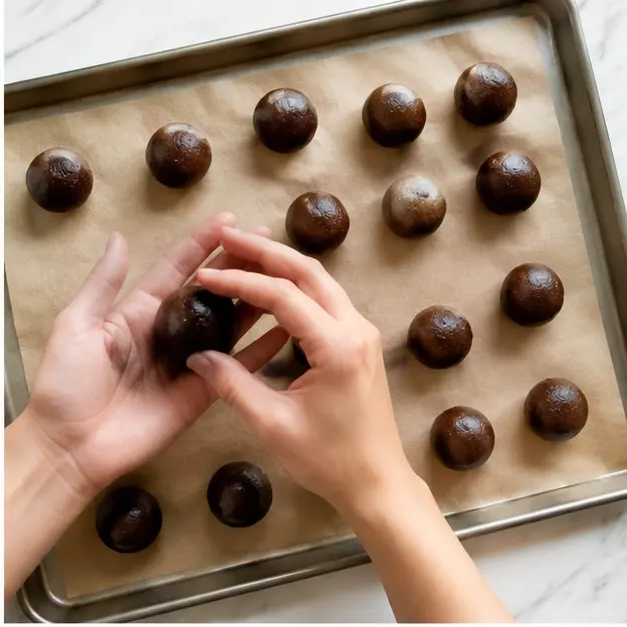 Step 2: Rolling brownie mixture into small balls