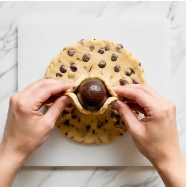 Step 3: Wrapping cookie dough around brownie center