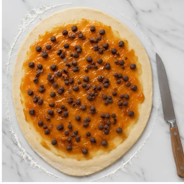 Step 2: Spreading jam and adding chocolate chips