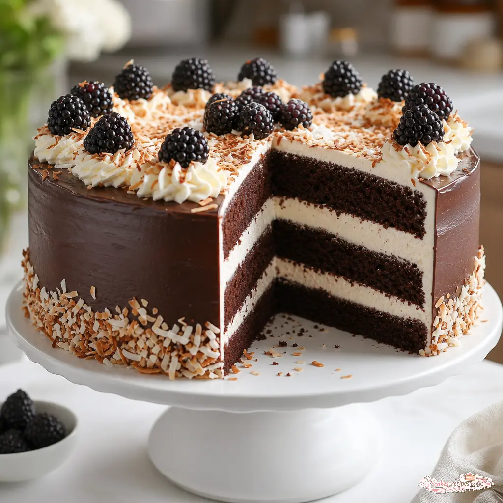 chocolate coconut cream cake - final presentation