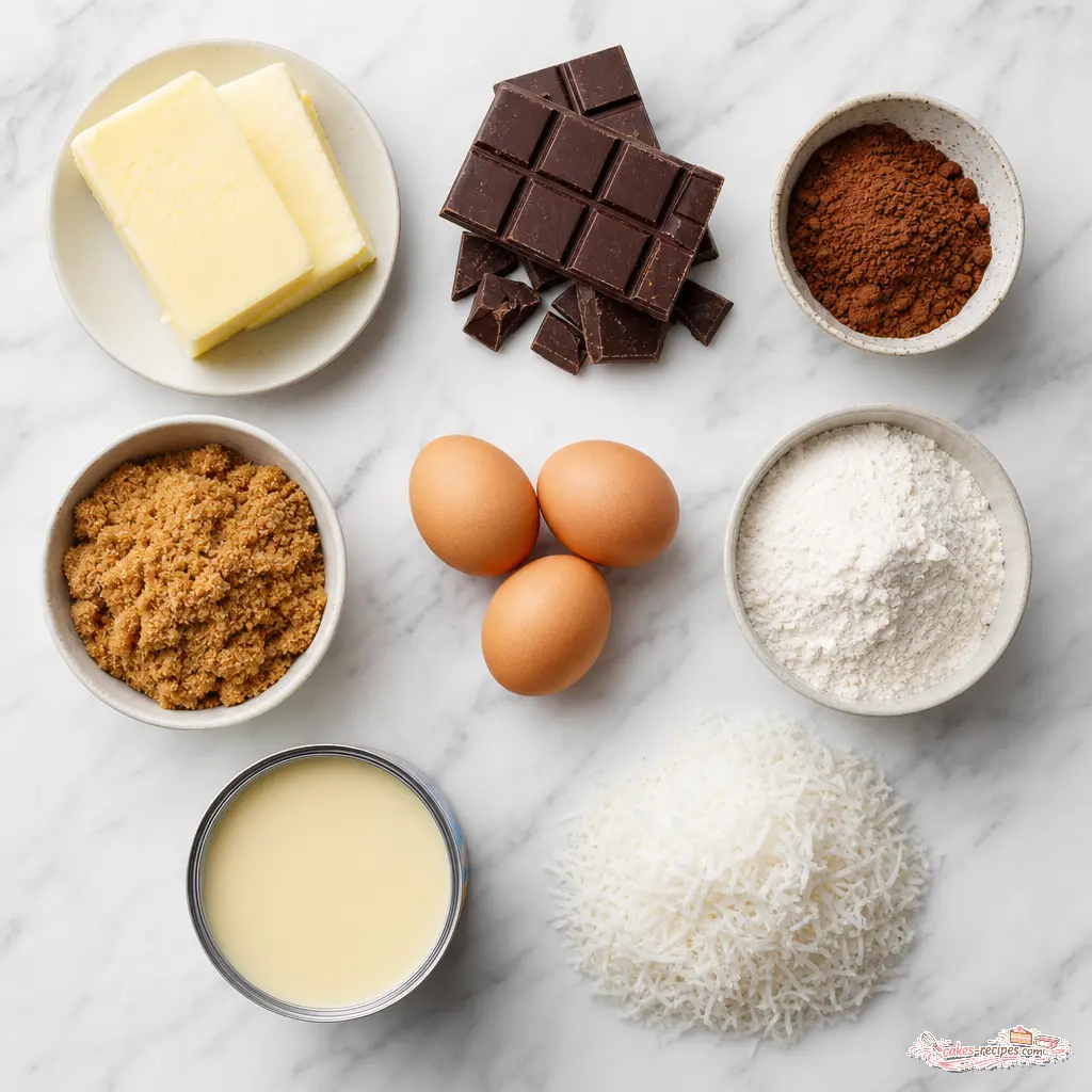 chocolate coconut cream cake - main ingredients
