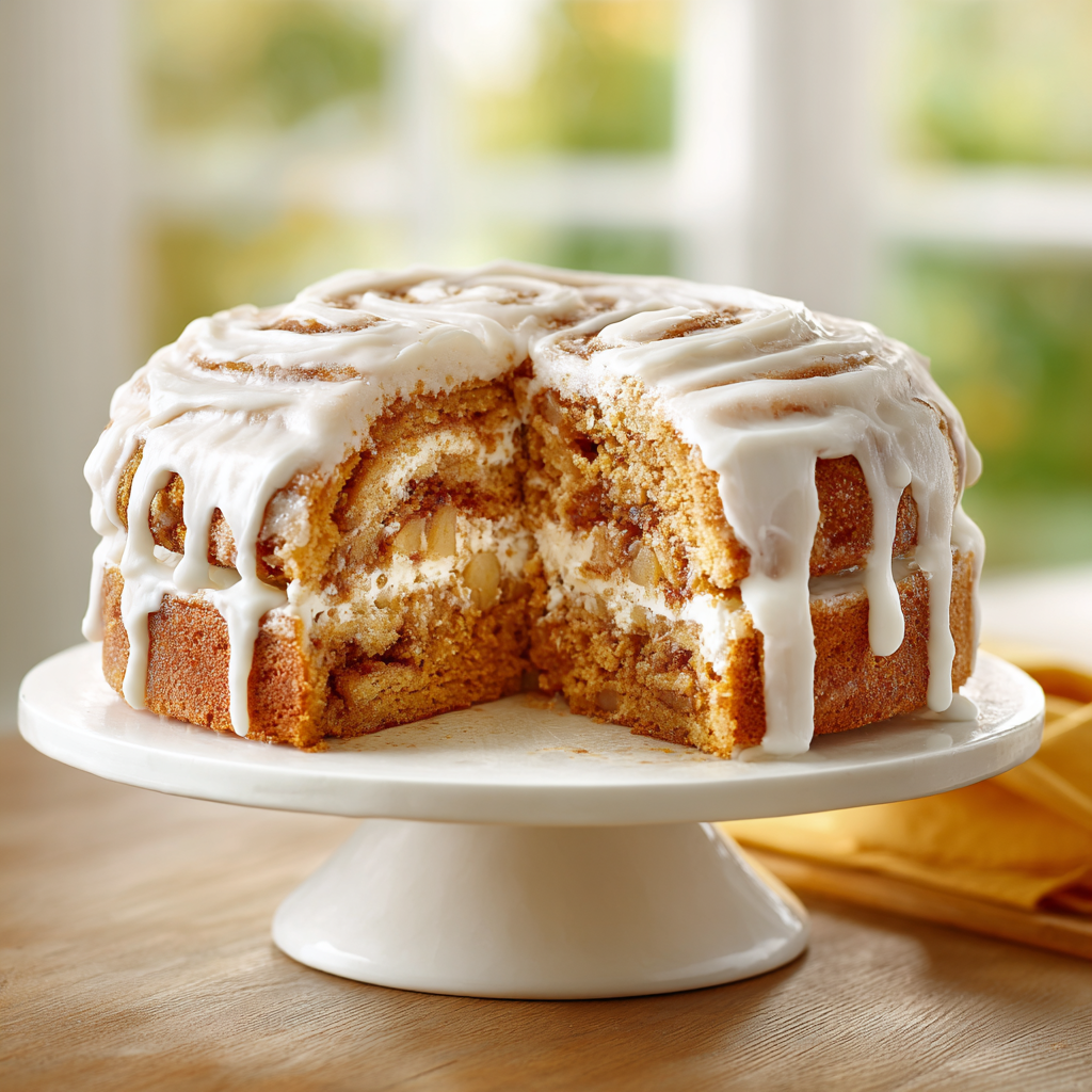 cinnamon roll apple cake - final presentation