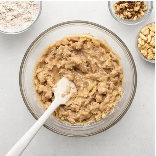Step 3: Fold in dry ingredients, apples, and walnuts