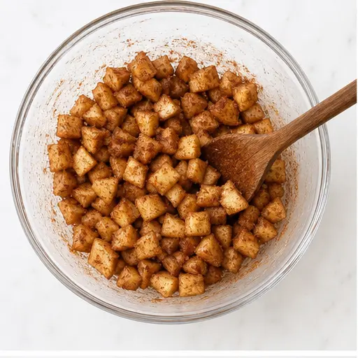 Step 1: Toss diced apples with cinnamon and sugar