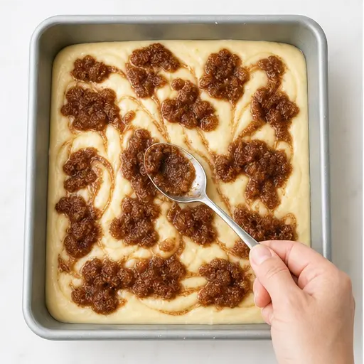 Step 3: Drop cinnamon swirl mixture over the batter