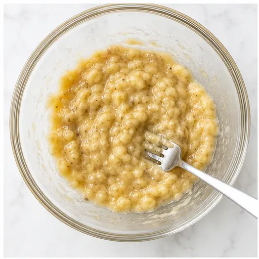 Step 1: Mashing ripe bananas with a fork