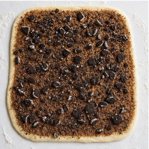 Step 3: Spreading filling and adding Oreo pieces
