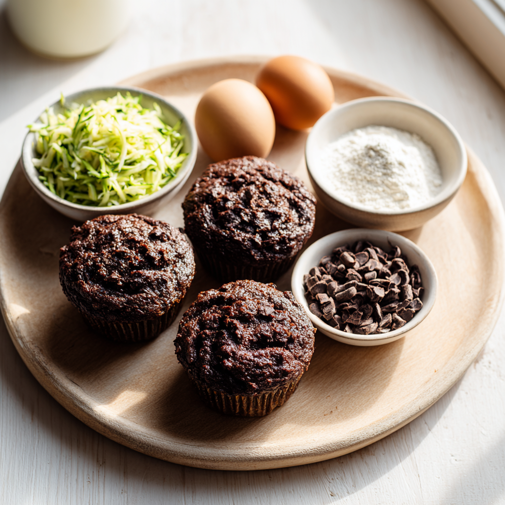 double chocolate zucchini bread muffins - main ingredients