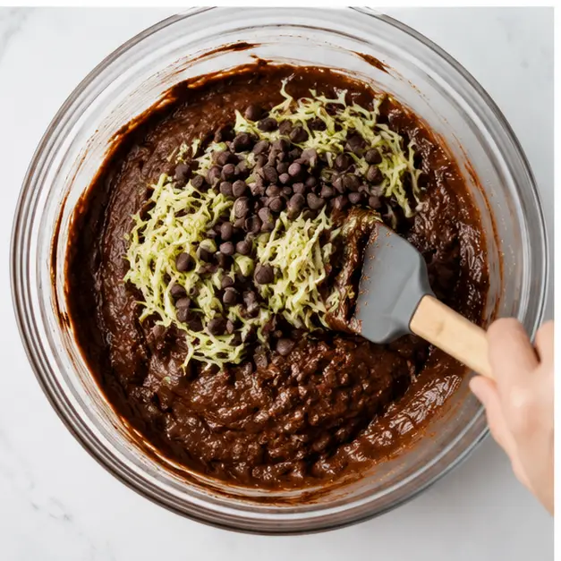 Step 3: Folding batter with zucchini and chocolate chips