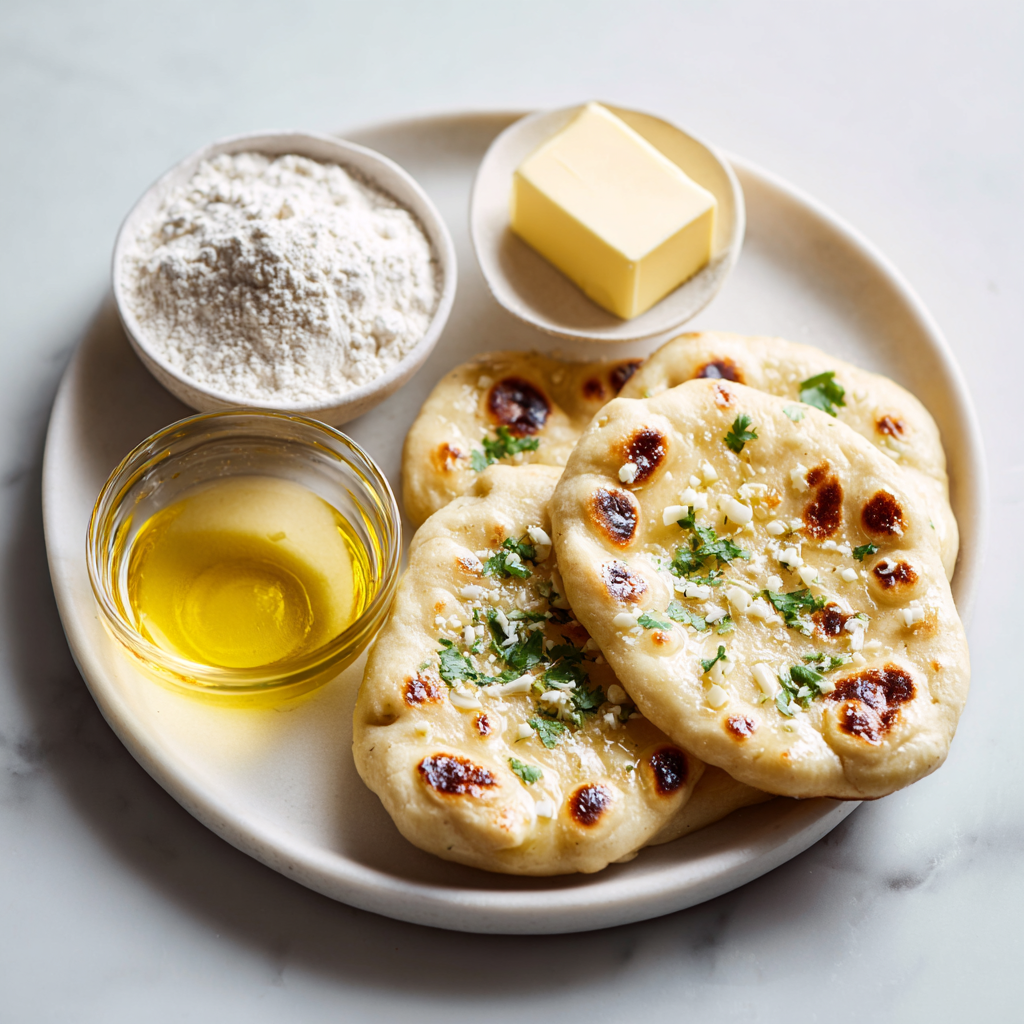 easy garlic naan bread - main ingredients