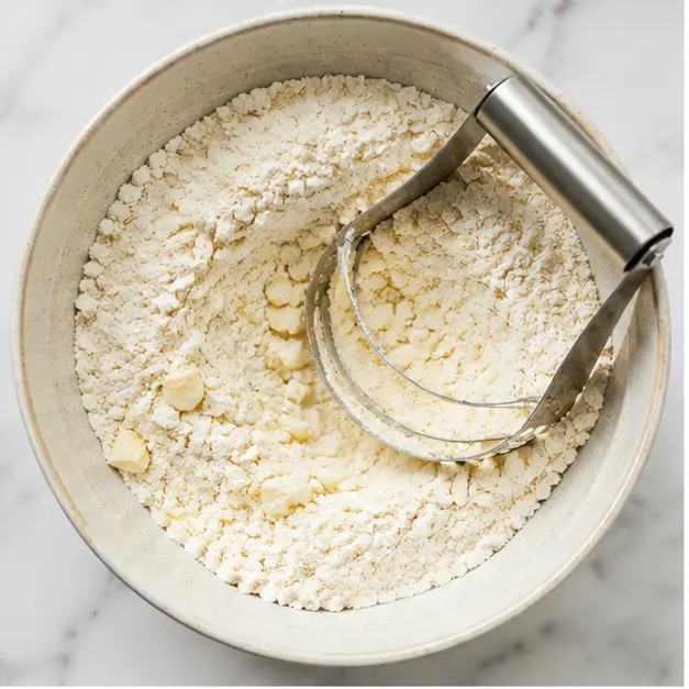 Step 1: Cutting cold butter into flour mixture