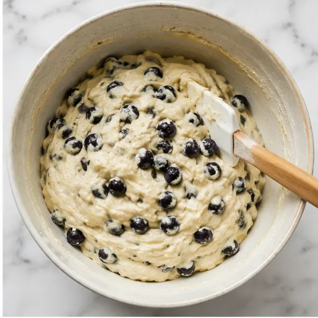 Step 2: Folding fresh blueberries into thick batter