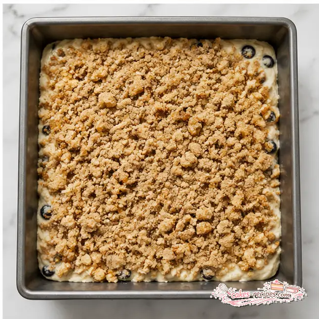 Step 4: Assembling cake with streusel in baking pan