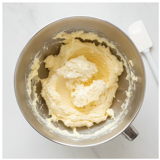 Creaming butter and sugars in a stand mixer.