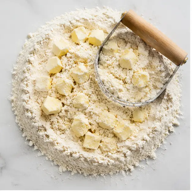 Step 1: Cutting butter into flour for the crust
