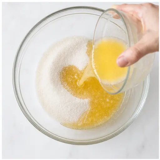 Step 1: Melted butter and sugar combined