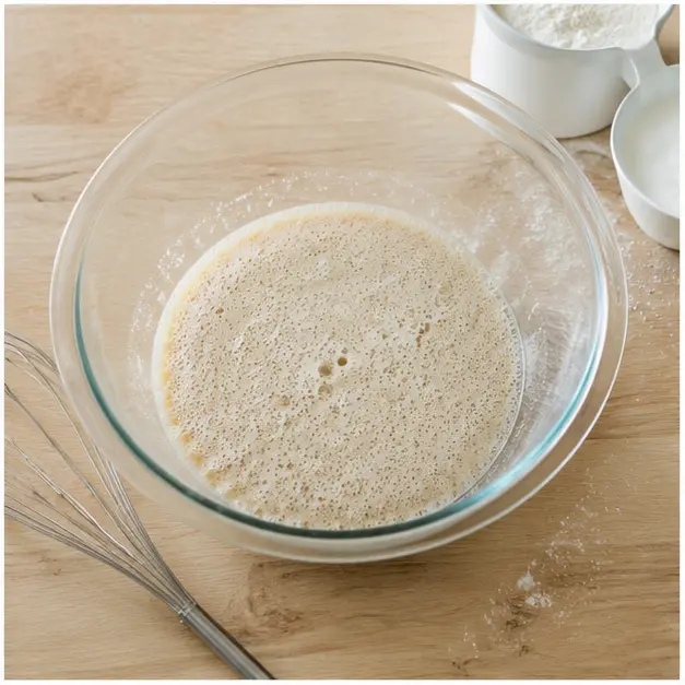 Step 1: Proofing the yeast mixture until bubbly